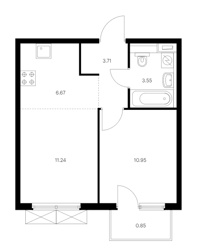 1-комнатная квартира 36.97 м², 5/15 эт., ЖК «Янинский лес»